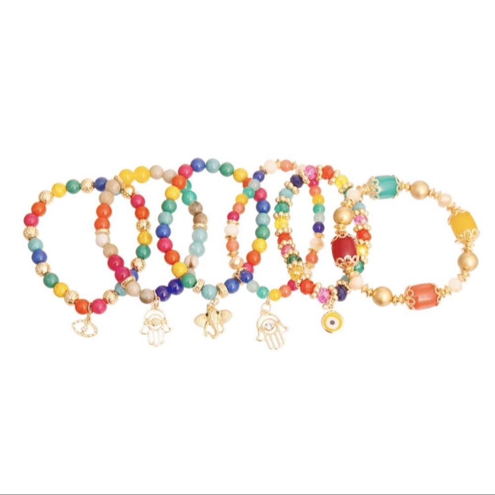 Rainbow Hamsa Bracelet Set